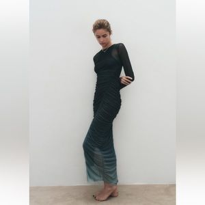 Zara blue printed tulle midi dress